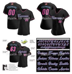 Jersey de béisbol personalizado negro rosa-azul claro auténtica bandera americana moda