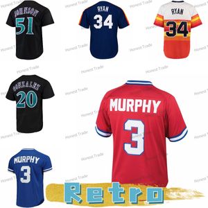 Retro Dale Murphy 3 Jersey Ryan Mesh Vintage Mens Jerseys Randy Johnson Collection Luis Gonzalez Shirts gestikt Mn V-Neck Button-Up Pullover T-Shirt Royal Baseball