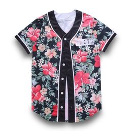 Baseball Jersey T-shirt Rode Bloemen 3D Print Jas Korte Mouw Mannen T-shirt Knop Shirt Hip Hop Streetwear Kleding 220623