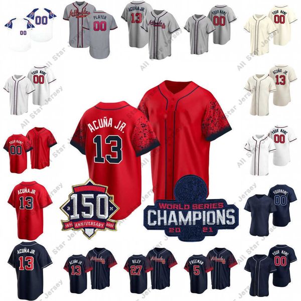 Maillots de baseball 2021 WS Champion Maillots de baseball d'Atlanta Ronald Acuna Jr Freddie Freeman Dansby Swanson Ozzie Albies Chipper Jones Austin Riley Joc