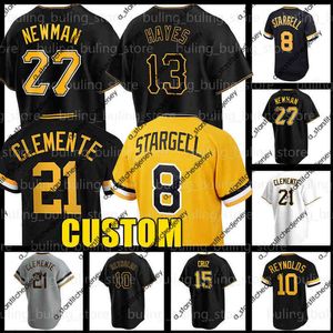 Maillots de baseball 21 Maillot de baseball Roberto Clemente 27 Kevin Newman Pirates Bryan Reynolds Willie Stargell Anthony Alford Pittsburgh KeBryan Hayes Oneil