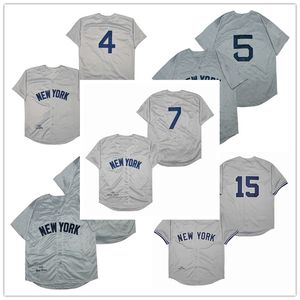 Honkbal Jerseys 7 Mantel 3 Ruth 15 Munson 5 Don Mattly 4 Gehrig 42 Rivera 2 Jeter 8 Berra 23 Mattly Jersey Witte streep en grijs Kleur Gepensioneerde Mannen Maat 40-56