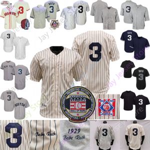Honkbalshirts Babe Ruth Jersey Retro Vintage 1914 1929 Grey Pinstripe Cooperstown 1935 Cream Pinstripe Hall Of Fame 75th Grey Navy Dames