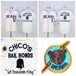 Maillots de baseball BAD NEWS BEARS FILM BUTTON DOWN JERSEY # 3 Kelly Leak # 12 Tanner Boyle Blanc Film Cousu Baseball Jersey Cousu