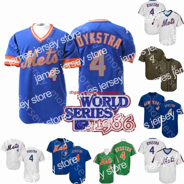 Maillots de baseball Lenny 4 Dykstra Jersey 1986 WS Patch Bleu Gris Vintage Orange Pinstripe Cooperstown Pull Fan