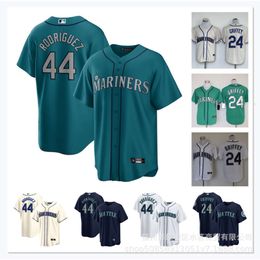 Baseball Jerseys Mariners Rodriguez # 44Griffey # 24 Cream Blue Green Broidered Player Name Jersey