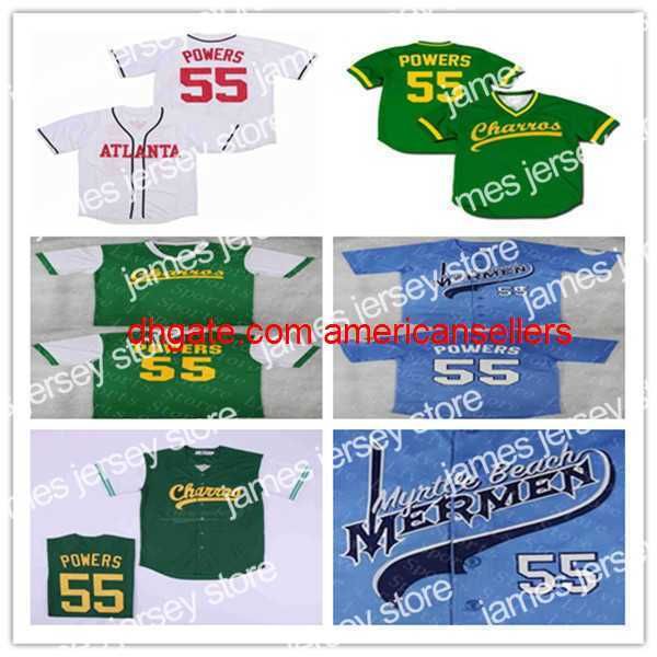 Camisetas de béisbol Hombres Mexican Charros Kenny Powers Película Verde Blanco # 55 Eastbound and Do