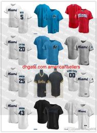 Camisetas de béisbol Hombres Mujeres Jóvenes 43 Jeff Brigham 5 Jon Berti 25 Lewis Brinson 20 Daniel Castano Jersey personalizado Azul en blanco