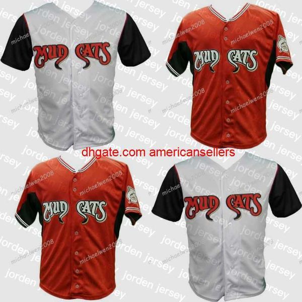 Maillots de baseball Mens Carolina Mudcats Orange Blanc Chemises à double couture personnalisées