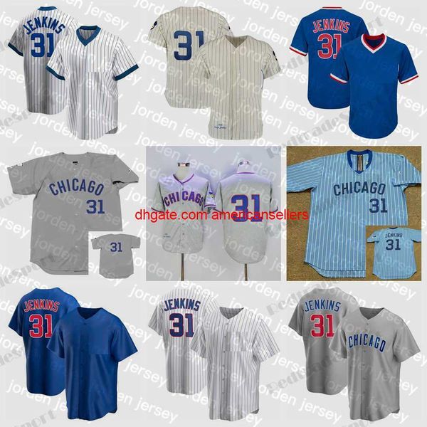 Camisetas de béisbol para hombre Ferguson Jenkins 31 Vintage 1968 Algodón Gris Azul Jersey Camisas Jersey blanco