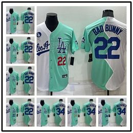 Baseball jerseys NIEUW 2022 Half Men's Baseball Jersey Dodgers 22#34#50#10#Elite Edition Fan geborduurde trui