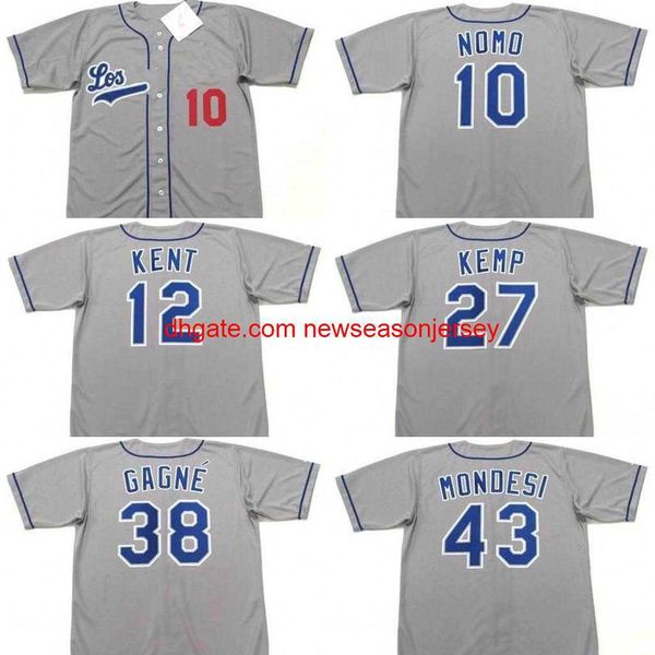 Maillots de baseball NEW College baseball hommes 10 HIDEO NOMO 12 JEFF KENT 27 MATT KEMP 38 ERIC GAGNE 43 RAUL MONDESI