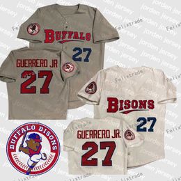 Jerseys de béisbol NUEVO Béisbol universitario viste para hombre Buffalo Bisons 27 Vladimir Guerrero Jr. Blanco Gris Jerseys de béisbol con doble costura personalizadas