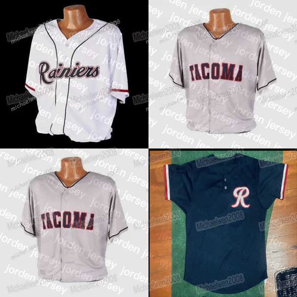 Maillots de baseball NOUVEAU College Baseball Wears Hommes Tacoma Rainiers Blanc Gris Personnalisé Chemises à double couture Maillots de baseball de haute qualité