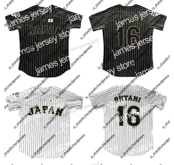 Maillots de baseball New Custom Japan Samurai 16 Shohei Ohtani Movie Baseball Jersey Double Stitched N'importe quel nom et numéro Noir Blanc Stripe Pinstriped Top