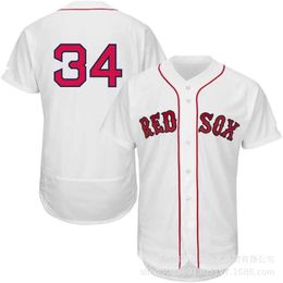 Jerseys de baseball Red Sox Ortiz # 34 Blank blanc Bleu Bleu brodé Nom du joueur Jersey