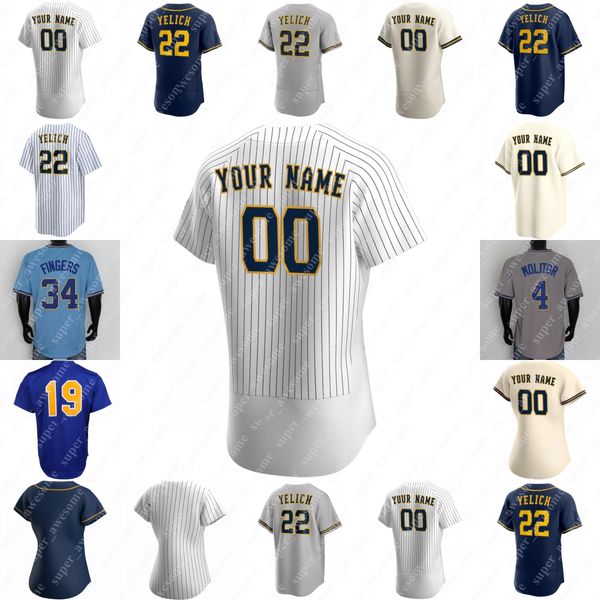 Maillots de baseball Robin Yount Jersey Cecil Cooper Rollie Fingers Hank Aaron Bob Uecker Jim Ganer 52 Sabathia Ben Sheet Prince Fielder