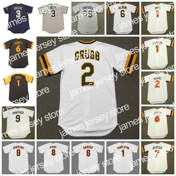 Maillots de baseball San Diego Vintage Baseball Jersey 1 GARRY TEMPLETON 1984 OZZIE SMITH 1978 WIGGINS GRUBB ALMON GARVEY BEVACQUA 8 JOHN KRUK 1988 9 BENITO