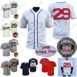 Jerseys de béisbol Satchel Paige Jersey Retro Vintage 1948 1953 Gris Crema Azul marino Rojo Jugador Jersey Salón de la fama Parche Camino a casa Tamaño S-3XL