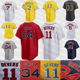 Maillots de baseball TOP 2023 Personnalisé 10 Trevor Story 34 David Ortiz Ted Williams J.D. Martinez Chris Sale Bogaerts 11 Rafael Devers 7 Maillots de baseball Vazquez