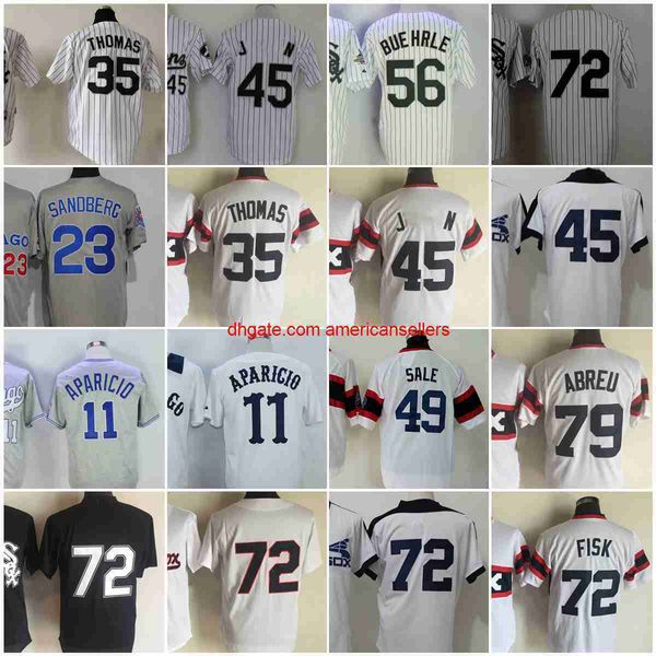 Maillots de baseball Maillot Vintage 72 Carlton Fisk 79 Jose Abreu 11 Luis Aparicio 1959 1976 23 Robin Ventura 35 Frank Thomas