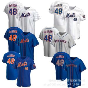 Baseball Jerseys York mets degrom # 48 Home White Grey Blue Elite Uniforme