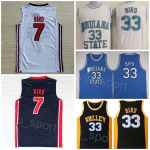 High School Basketball Larry Bird College Jersey 33 7 Springs Valley Indiana State Sycamores University American 1992 Dream Team One Noir Bleu Marine Blanc NCAA Hommes