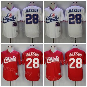 Baseball Moive 28 Bo Jackson Kooy Chicks Jersey Pullover White Red Team Color Cool Base College Vintage Sport genaaid met pensioen, ademende Cooperstown uniform