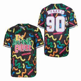 Baseball Moive IN LIVING COLOR Jersey 90 WAYANS University Pure Cotton College Transpirable Cooperstown Cool Base Vintage Black Team Retire todas las costuras Hombres Oferta