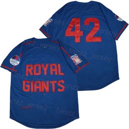 Baseball Moive ROYAL REVISED Jersey 42 BUTTON DOWN Pure Cotton College Respirant University Cooperstown Cool Base Vintage Blue Team Retire HipHop Stitched High