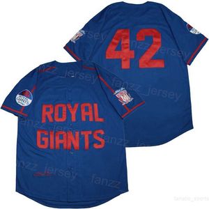 Baseball Moive Royal Revised Jerseys 42 Button Down Pure Cotton College Adembabele universiteit Cooperstown Cool Base Vintage Blue Team Getrokken Hiphop High Stitched High