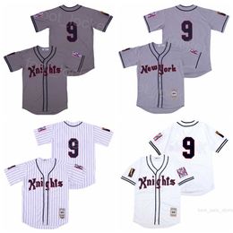 Baseball Movie NY New York Knights 9 Roy Hobbs Jerseys Film 1939 Retro Pinstripe White Team Grey All Cool Base Respirant Pure Cotton College Cooperstown Sewn On High