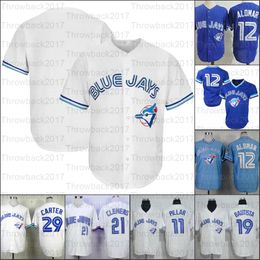 Béisbol retro Toronto LAS camisetas 12 Alomar 11 Pilar 29 Carter 19 Bautista 21 Clemens 55 Martin