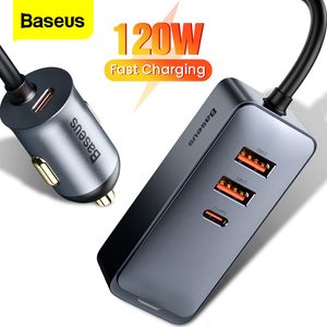 BASEUS 4 poort 120W USB Snelle lading PPS FAST CHARGING PD 20W Type C Autoader voor iPhone 12 Xiaomi Samsung Tablet