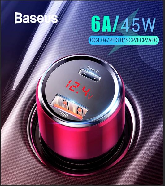 BASEUS 45W Charge rapide 40 30 Charger de voiture USB pour Xiaomi Mi Huawei Supercharge SCP QC40 QC30 Fast Pd USB C Carphone Charger5260198