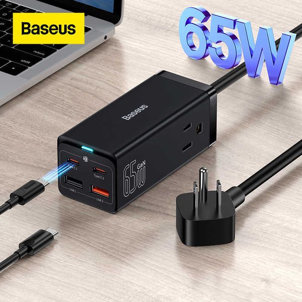 Baseus-cargador de escritorio GaN3 Pro, 65W, regleta de alimentación con enchufe estadounidense, estación de carga rápida para iphone 13, 12, Xiaomi, Samsung y portátil