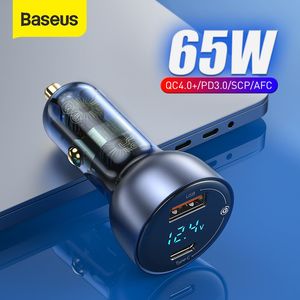 BASEUS 65W PD 4.0 QC 3.0 LED Display Type-C Snel snel voor iPhone Xiaomi USB-telefoonlader in de auto