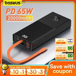 Baseus 65W Power Bank 20000mAh met Type C tweewegkabel Externe batterij voor telefoon en notebook Drie poorten Snel opladen Q230826