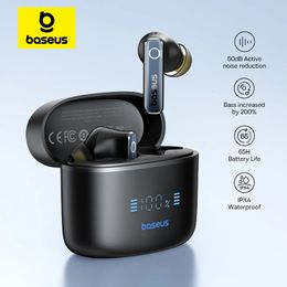 Écouteurs sans fil BaseUS ANC 50 dB Réduction du bruit Bluetooth 5.3 casques 6 micros appelle des écouteurs plus clairs plus de basse 65 heures 240411