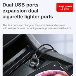 BASEUS Auto Splitter Sigarettenaansteker 12V-24V Dual USB autolader Socket 100W Auto Splitter Power Adpater voor CAR USB Hub