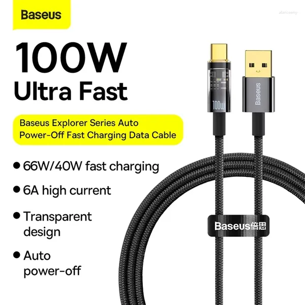 Cable de datos de carga rápida con apagado automático Baseus Explorer Series USB a tipo C 100W