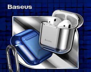 Baseus Glossy Shining Plating Case voor AirPods 2 1 Draagbare oortelefoon Beschermhoes voor air pods 2019 met Antilost Sport Hook4865423