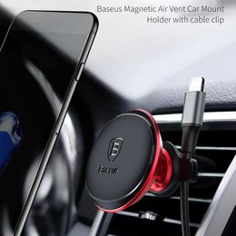 Support de voiture magnétique Baseus pour téléphone portable voiture GPS support de montage d'évent avec pince de câble pour iPhone X Samsung S9 Plus support