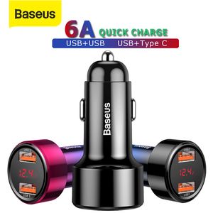 BASEUS Upgraded 5V 6A Dual USB Digital Display voor iPhone X XR XS 8 SAMSUNG XIAOMI Snelle opladen Autoladeradapter
