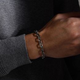 Basic 6.5MM Belcher Chain Armbanden voor Mannen, Waterdicht 14K Wit Goud Vierkante Geometrische Links Polsbandje Gift, pulseira