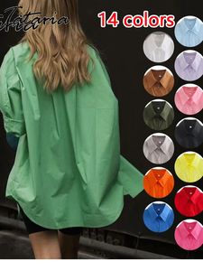 Basic Candy Kleuren Shirt Dames Mooie Blouses met Kraag Zomer Groene Button Up Shirts Oversized Tops met lange mouwen 240130