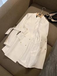 Basis Casual Dres Office Lady Double Breasted Blazer Dres Spring Gotched LG Sleeve White Black Mini Vestidos 231219 M5WS#