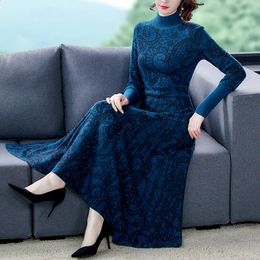 Basic Casual Dresse Zwarte Vogelrooster Midi-jurk Herfst Winter Dikke Warme Koreaanse Vintage Truien Elegante Bodycon Jas 231118
