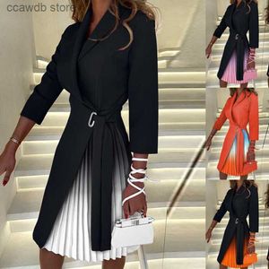 Basic Casual Dresses 2022 Nieuwe stijl V-hals Modieuze Tie Up Midden Mouw geplooide jurk T231109