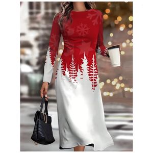 Vestidos casuales básicos 2023 Christma Vestido de manga larga Copos de nieve 3D Imprimir ALine Invierno Fiesta de gran tamaño Moda Mujer Ropa 231108